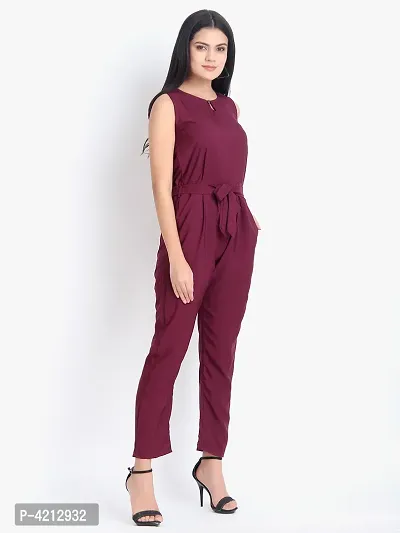 Women's Maroon Polyester Solid Basic Jumpsuit-thumb5
