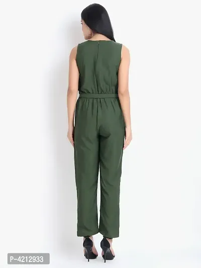 Women's Green Polyester Solid Basic Jumpsuit-thumb2