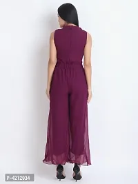 Women's Purple Georgette Solid Basic Jumpsuit-thumb3