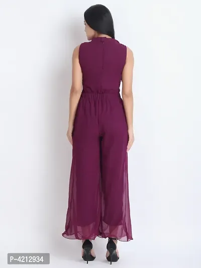 Women's Purple Georgette Solid Basic Jumpsuit-thumb2