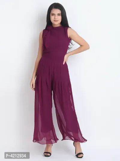 Women's Purple Georgette Solid Basic Jumpsuit-thumb0