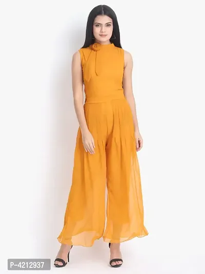 Women's Orange Georgette Solid Basic Jumpsuit