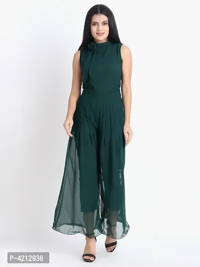 Women's Green Georgette Solid Basic Jumpsuit