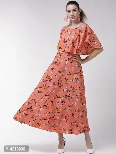 Women's Maxi Length Orange Crepe Maxi Dress