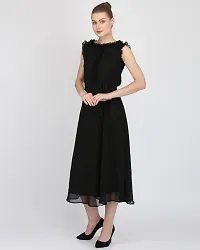 Women's Maxi Length Black Crepe Maxi Dress-thumb2