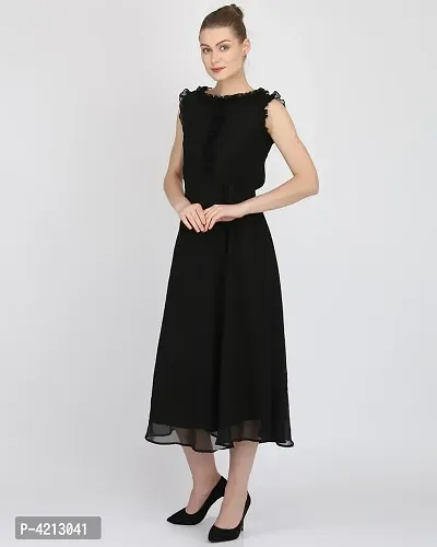 Women's Maxi Length Black Crepe Maxi Dress-thumb3