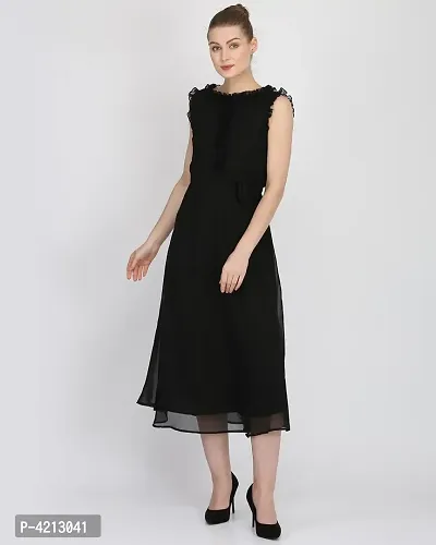 Women's Maxi Length Black Crepe Maxi Dress-thumb0