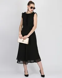 Women's Maxi Length Black Crepe Maxi Dress-thumb4