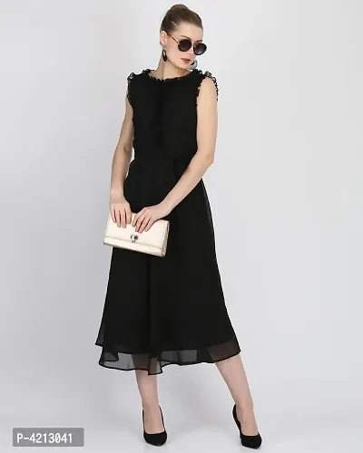 Women's Maxi Length Black Crepe Maxi Dress-thumb5