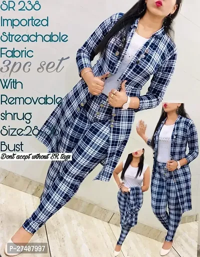 Stylish Multicoloured Cotton Blend Checked Co-Ords Sets For Women-thumb0