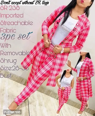 Stylish Pink Cotton Blend Checked Co-Ords Sets For Women