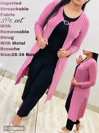 Stylish Pink Cotton Blend Striped Co-Ords Sets For Women
