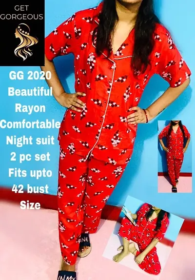 Women's Floral Rayon Night Suit Set