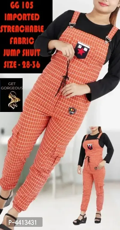 Stylish Streachable Imported Check Jampsuit For Women