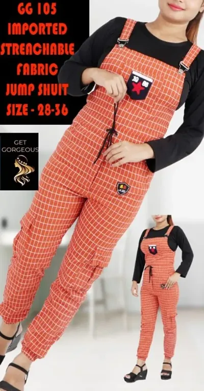 Stylish Streachable Imported Check Jampsuit For Women