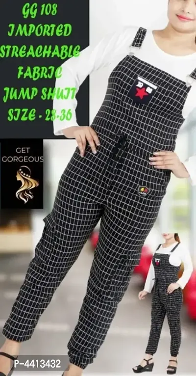 Stylish Streachable Imported Check Jampsuit For Women-thumb0