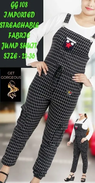 Stylish Streachable Imported Check Jampsuit For Women