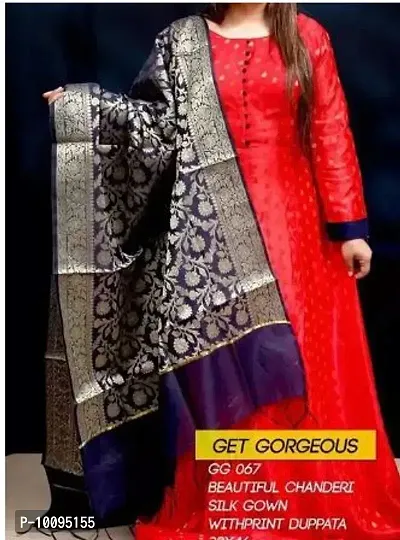 Beautiful Silk chanderi gown with banarshi duppata-thumb0