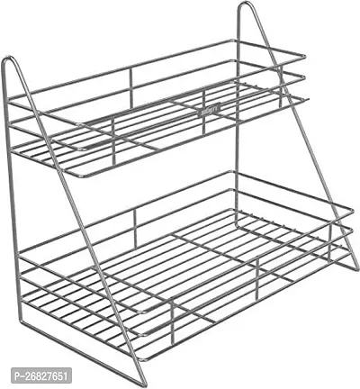 Swadhin Stainless Steel 2-Tier Modern Kitchen Storage Rack Stand/Basket/Trolley /Container Container (12.25 X 9 X 15 Inch, Silver)-thumb0