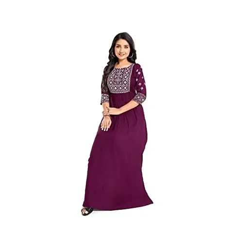 Oxit Class Women Straight Pure Rayon Stitched Embroidered Work Long Kurti