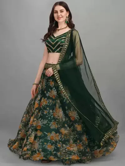 Stylish Organza Embellished Lehenga Choli Set For Women