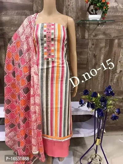 Elegant Multicoloured Cotton  Dress Material with Dupatta For Women-thumb0