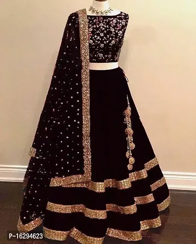 Stylish Black Taffeta Silk  Semi Stitched Lehenga Choli Set For Women-thumb0