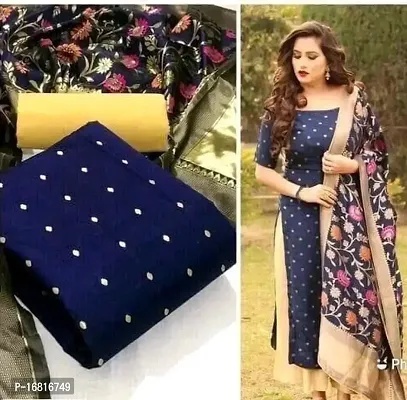 Trendy Banarasi Silk Navy Blue Zari Dress Material with Dupatta For Women-thumb0