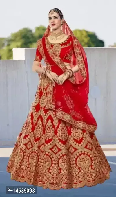 Stylish Red Banarasi Silk Semi-Stitched Lehenga Choli Set For Women-thumb0