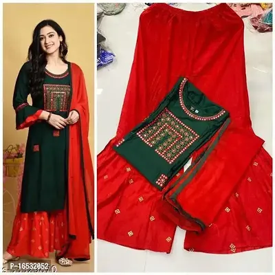 Trendy Women Rayon Kurta, Bottom and Dupatta Set-thumb0