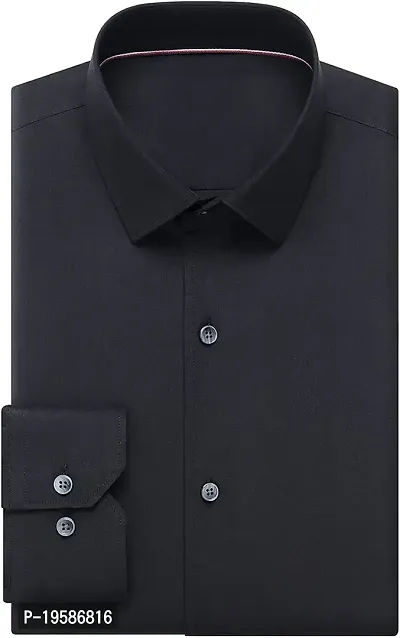 HEAUTA Men Long Sleeve Dress Shirt - Regular Fit Stretch Free-Wrinkle Button Down Shirt (M, Black)