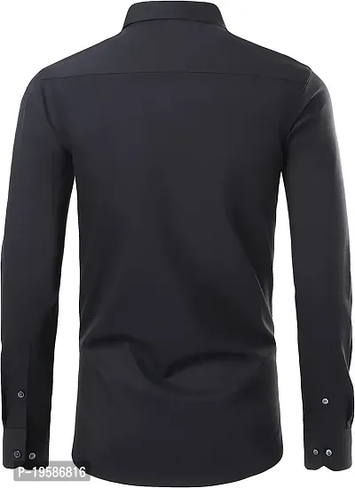 HEAUTA Men Long Sleeve Dress Shirt - Regular Fit Stretch Free-Wrinkle Button Down Shirt (M, Black)-thumb2