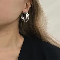 Ishhaara Triple Hoop Earrings for Women and Girls | Silver Earrings with Big Hoops | ISH-N-001-thumb2