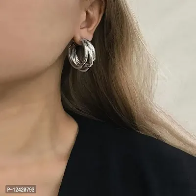 Ishhaara Triple Hoop Earrings for Women and Girls | Silver Earrings with Big Hoops | ISH-N-001-thumb3