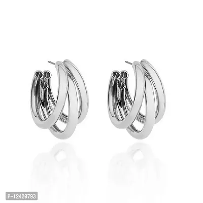 Ishhaara Triple Hoop Earrings for Women and Girls | Silver Earrings with Big Hoops | ISH-N-001-thumb0