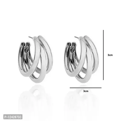 Ishhaara Triple Hoop Earrings for Women and Girls | Silver Earrings with Big Hoops | ISH-N-001-thumb4