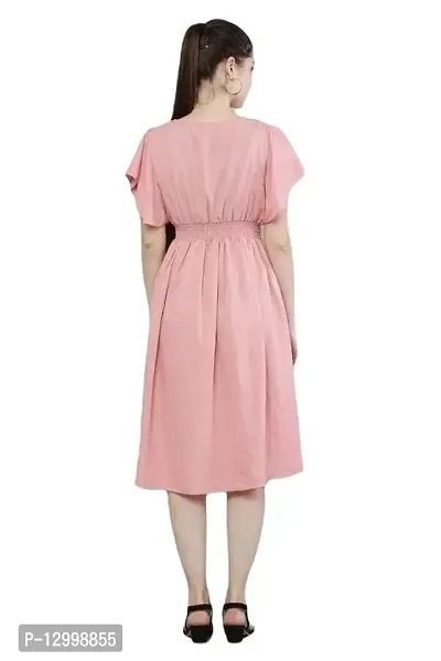 DEEP STITCHING Women's Round Neck Solid Crepe Western Dress for Girls (Light Pink) Size:-X-Small.-thumb4