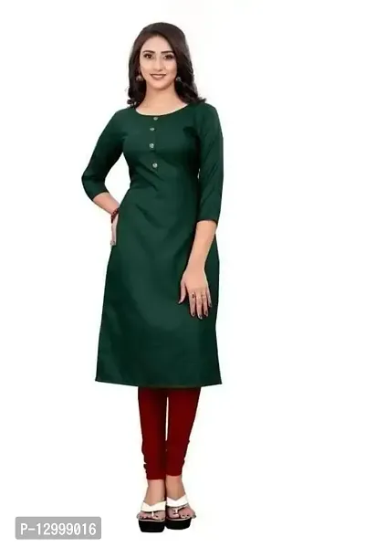 DEEP STITCHING Women's Straight A-Line Solid Plain Fully Stitched Cotton Blend 3/4 Sleeve Kurti for Girl's (Medium) (Dark Green)