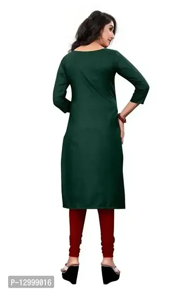 DEEP STITCHING Women's Straight A-Line Solid Plain Fully Stitched Cotton Blend 3/4 Sleeve Kurti for Girl's (Medium) (Dark Green)-thumb2