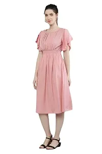 DEEP STITCHING Women's Round Neck Solid Crepe Western Dress for Girls (Light Pink) Size:-X-Small.-thumb1