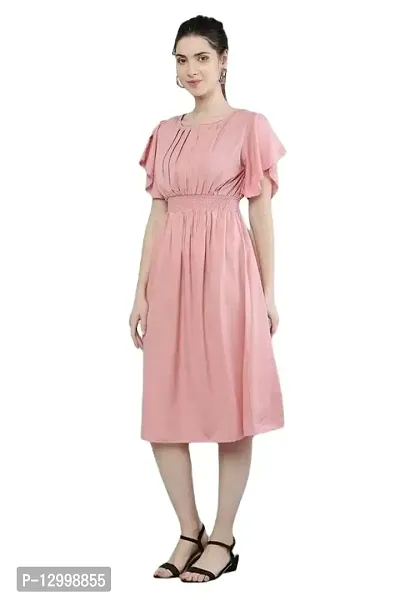 DEEP STITCHING Women's Round Neck Solid Crepe Western Dress for Girls (Light Pink) Size:-X-Small.-thumb2