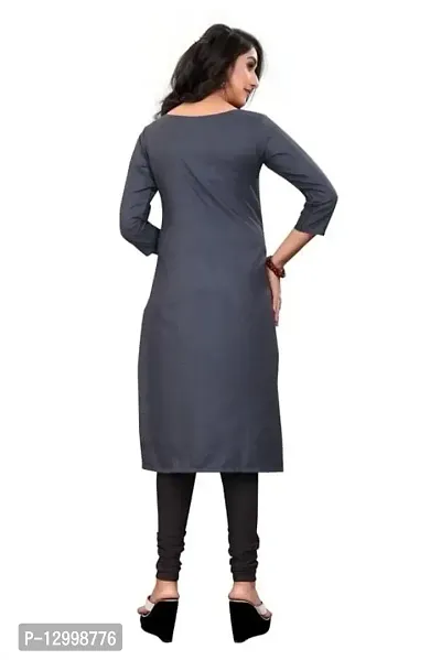 DEEP STITCHING Women's Straight A-Line Solid Plain Fully Stitched Cotton Blend 3/4 Sleeve Kurti for Girl's (XX-Large) (Grey)-thumb2