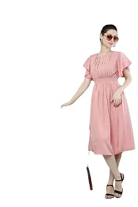 DEEP STITCHING Women's Round Neck Solid Crepe Western Dress for Girls (Light Pink) Size:-X-Small.-thumb2