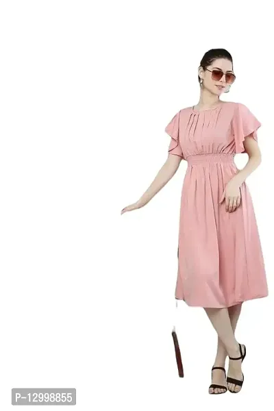 DEEP STITCHING Women's Round Neck Solid Crepe Western Dress for Girls (Light Pink) Size:-X-Small.-thumb3