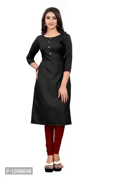 DEEP STITCHING Women's Straight A-Line Solid Plain Fully Stitched Cotton Blend 3/4 Sleeve Kurti for Girl's (XX-Large) (Black)