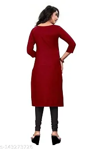 DEEP STITCHING Women's Straight A-Line Solid Plain Fully Stitched Cotton Blend 3/4 Sleeve Kurti for Girl's (Medium) (Maroon)-thumb1