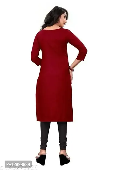 DEEP STITCHING Women's Straight A-Line Solid Plain Fully Stitched Cotton Blend 3/4 Sleeve Kurti for Girl's (Medium) (Maroon)-thumb2