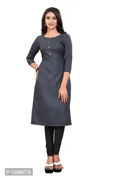 DEEP STITCHING Women's Straight A-Line Solid Plain Fully Stitched Cotton Blend 3/4 Sleeve Kurti for Girl's (XX-Large) (Grey)