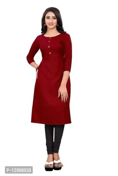 DEEP STITCHING Women's Straight A-Line Solid Plain Fully Stitched Cotton Blend 3/4 Sleeve Kurti for Girl's (Medium) (Maroon)-thumb0