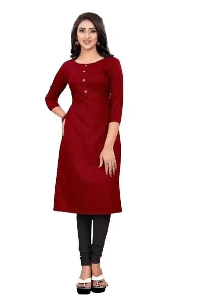 Stylish Cotton Blend Solid A-Line Kurti